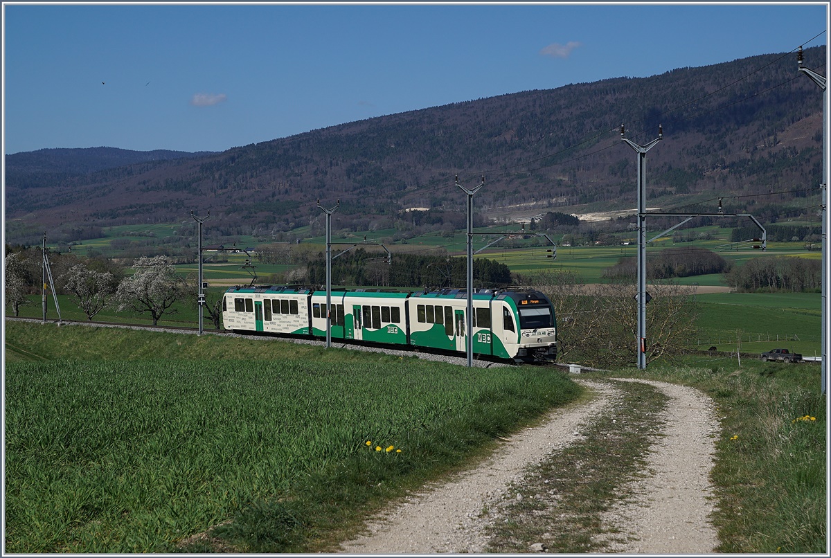 A BAM local train on the way to morges is arriving at Ballens.
10.04.2017