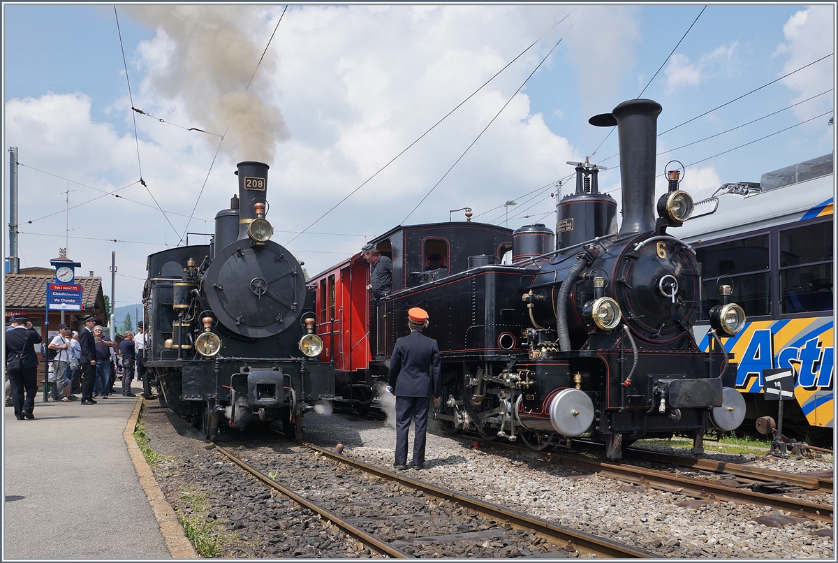 Blonay Chamby Mega Steam Festival: The SBB G 3/4 208 (by the Ballenberg Dampfbahn) and hte JS/BAM G 3/3 on the Blonay - Chamby Railway. 19.05.2018