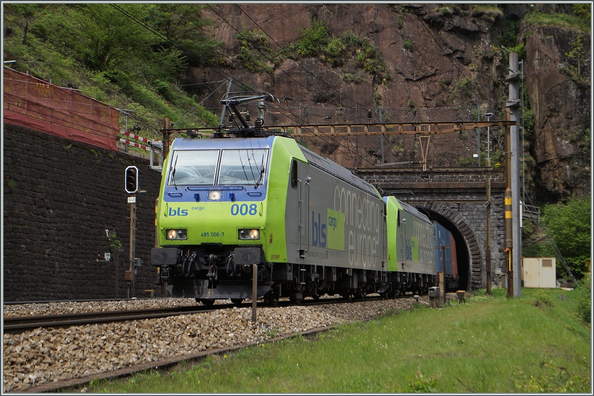 BLS Re 482 with a Cargo train in the  Dazio Grande  (between Faido and Rodi)
06.05.2014