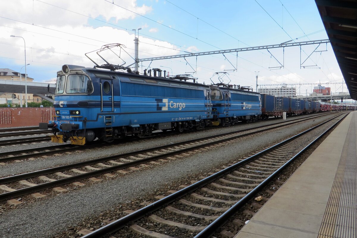CD Cargo 230 102 hauls a mixed freight into Plzen on 13 June 2022.