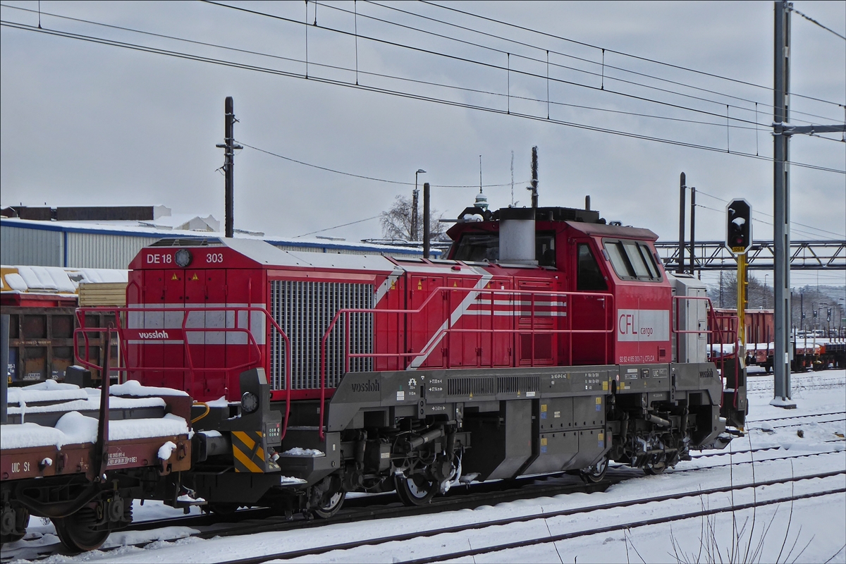 CFL Cargo Vossloh DE 18-303 stands in Belval Universit on January 31th, 2019.