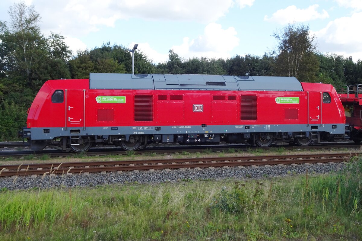 DB 245 027 hauls a Sylt-Shuttle car carrying train out of Niebüll on 20 September 2022.