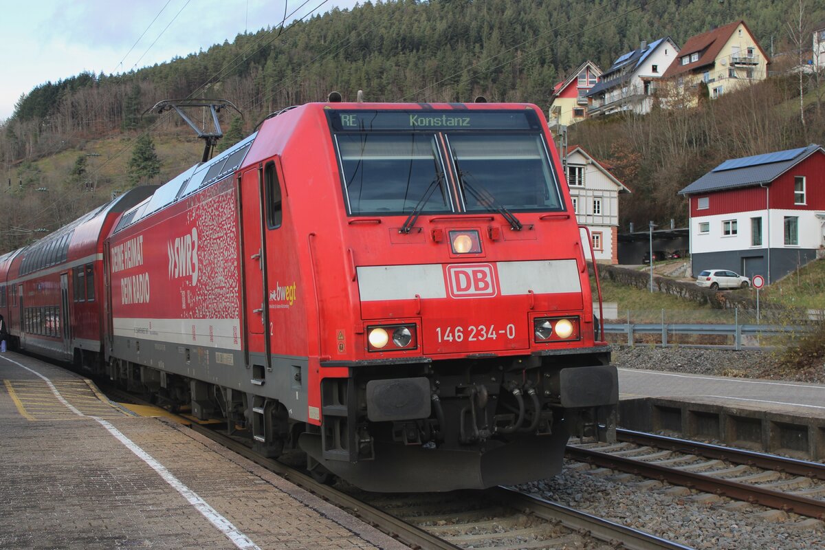 DB regio 146 234 calls at Hornberg with an RE to Konstanz on 29 december 2023.