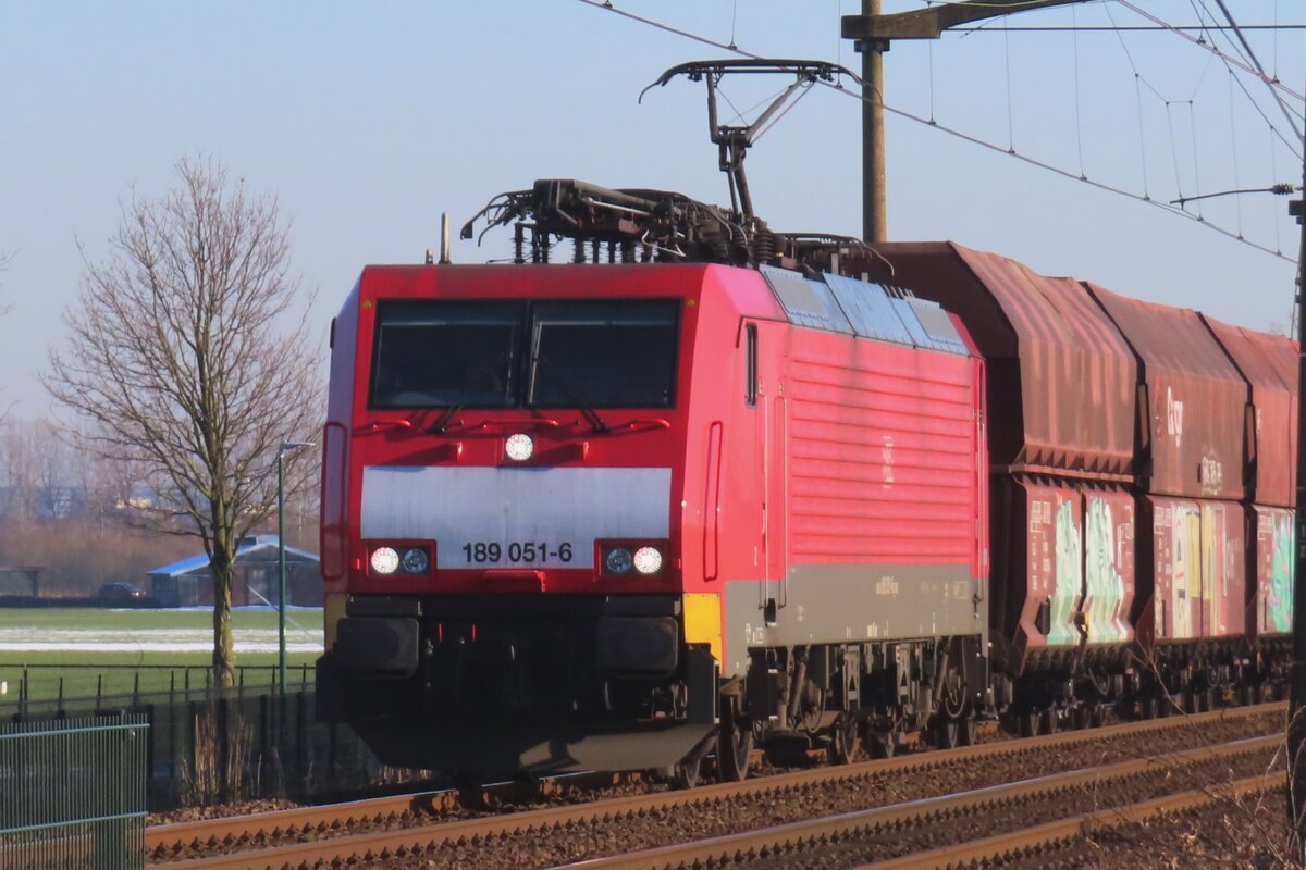DBC 189 051 hauls an Amsterdam bound coal train through Hulten on 19 January 2024.