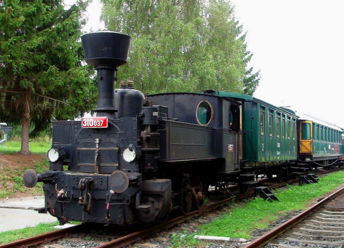 Duplex steam locomotive 310.037 (year of manufacture 1896 in St.E.G., Floridsdorf)at the museum KHKD in Knezeves on 28 July 2012.