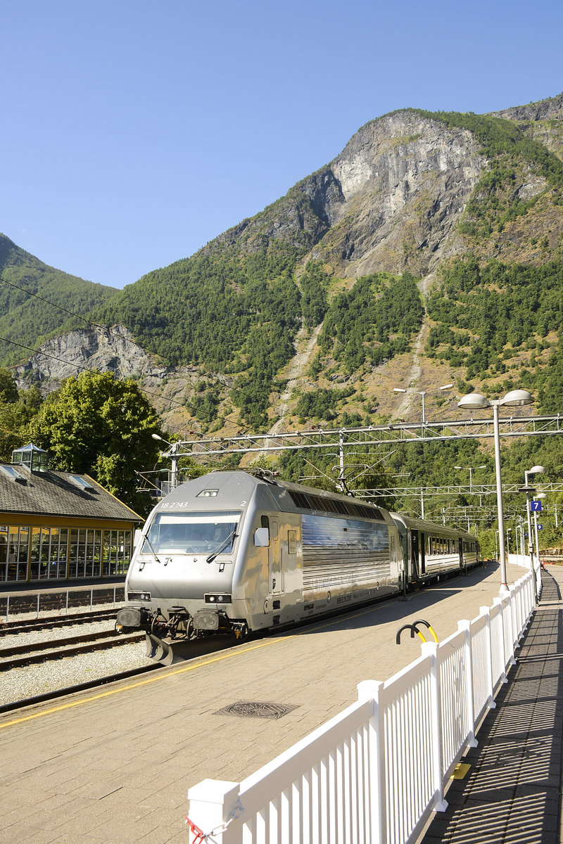 EL 18 2343 at Flåm Railway Station. Because of its steep gradient and picturesque nature, the Flåm Line is now almost exclusively a tourist service and has become the third-most visited tourist attraction in Norway.
Date: 13 July 2018.