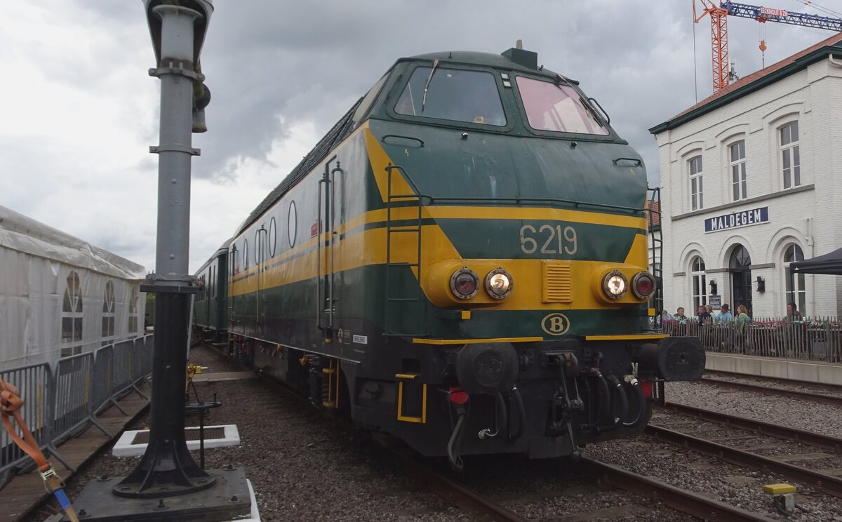 Ex-SNCB 6219 stands in Maldegem on 6 May 2023 during the annual Steam Weekend.