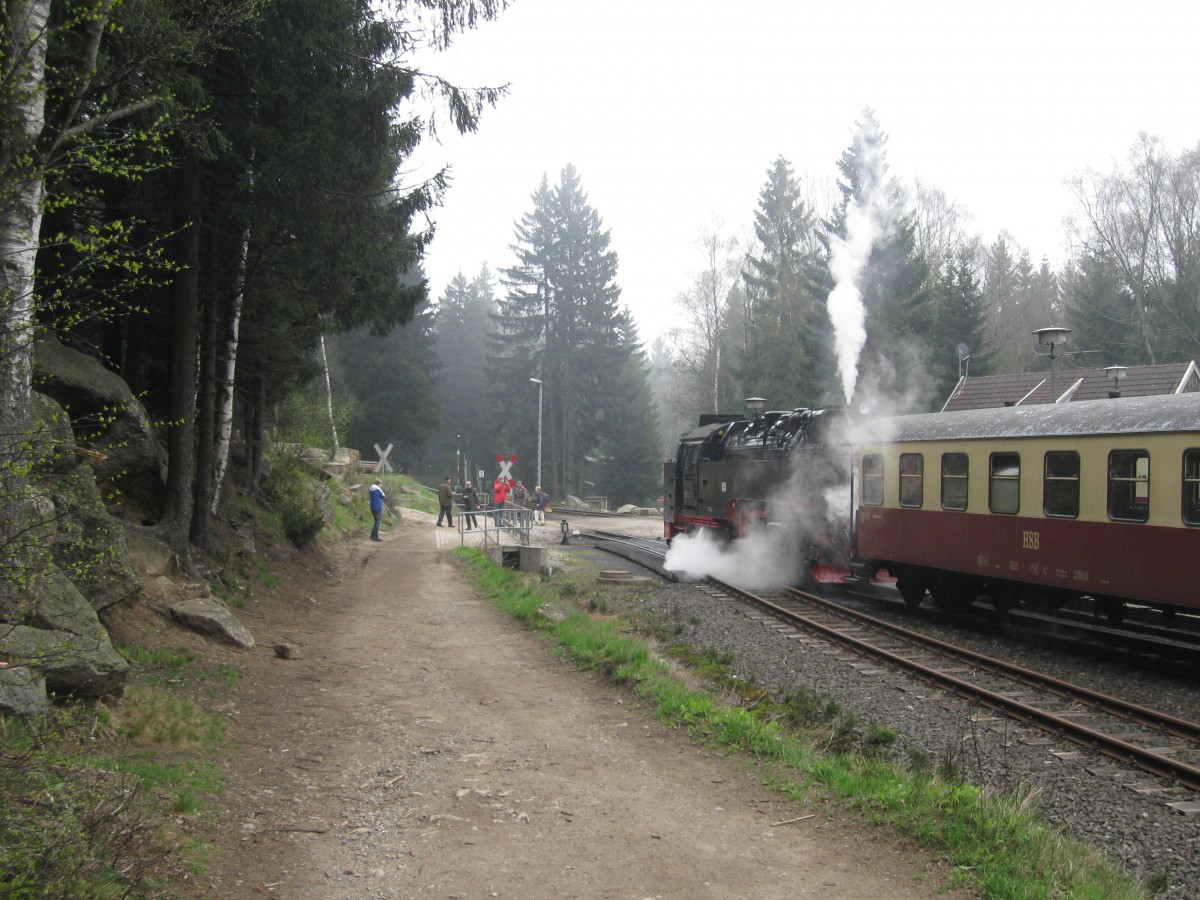 HSB 99-7247 at Schierke Station with a down train, May 2013.