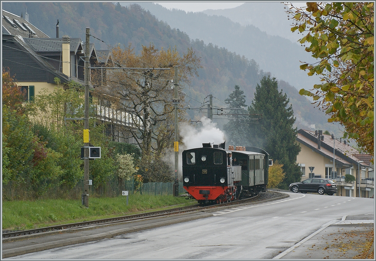 La DER du Blonay-Chamby / the Blonay-Chamby Saison End 2021: the G w2x 2/23 105 is arriving at Blonay.

30.10.2021