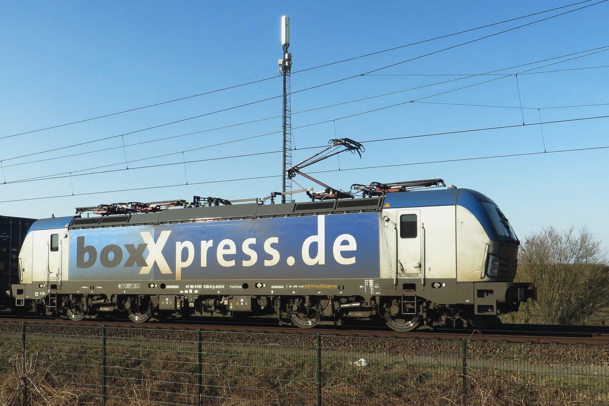 Loco portrait of BoxXpress 193 538 at Tilburg-Reeshof on 10 March 2022. 