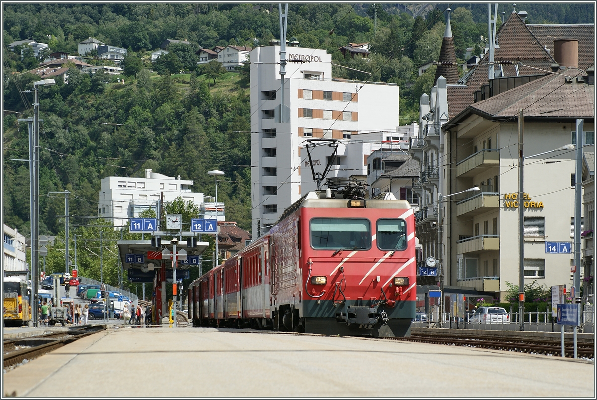MGB HGe 4/4 wiht an local train to Zermatt in Brig.
16.08.2014 