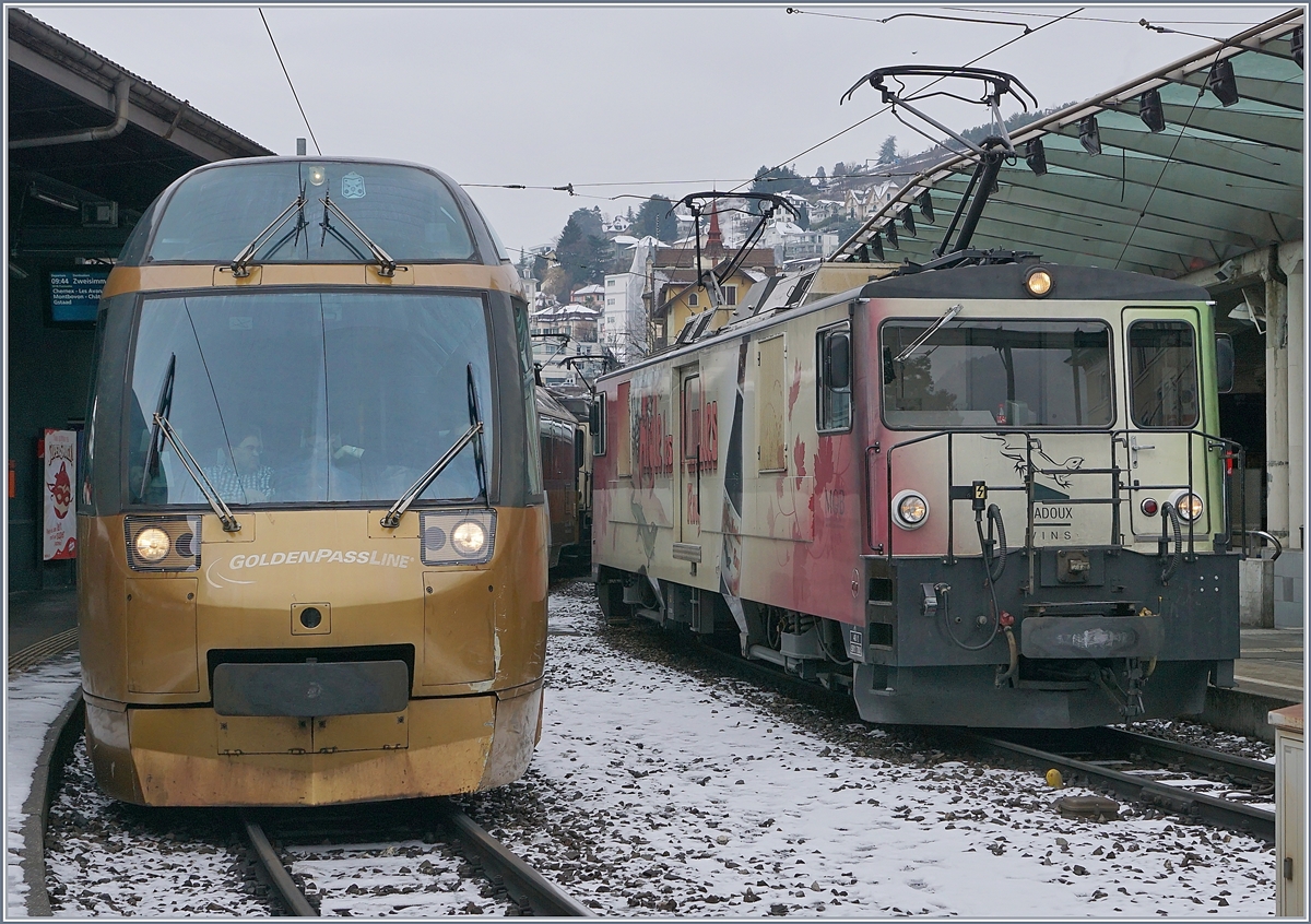 MOB Panoramic Express and GDe 4/4 6006 in Montreux.
03.03.2018