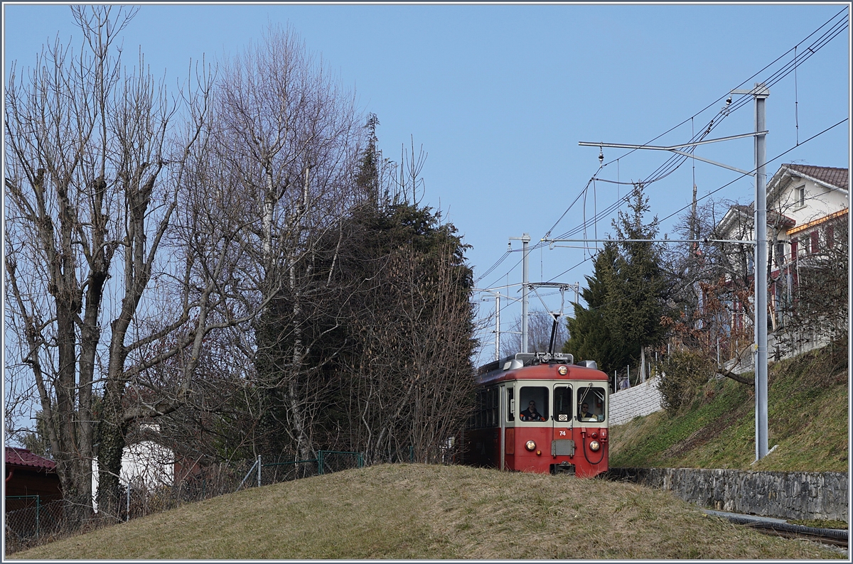 One of the last run for the CEV BDe 2/4 74 pictured by Blonay.
13.02.2017
