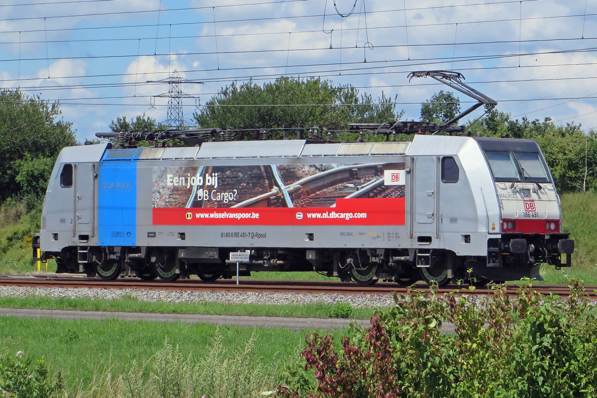 Railpool 186 491 stands parked at Valburg on 12 July 2020.