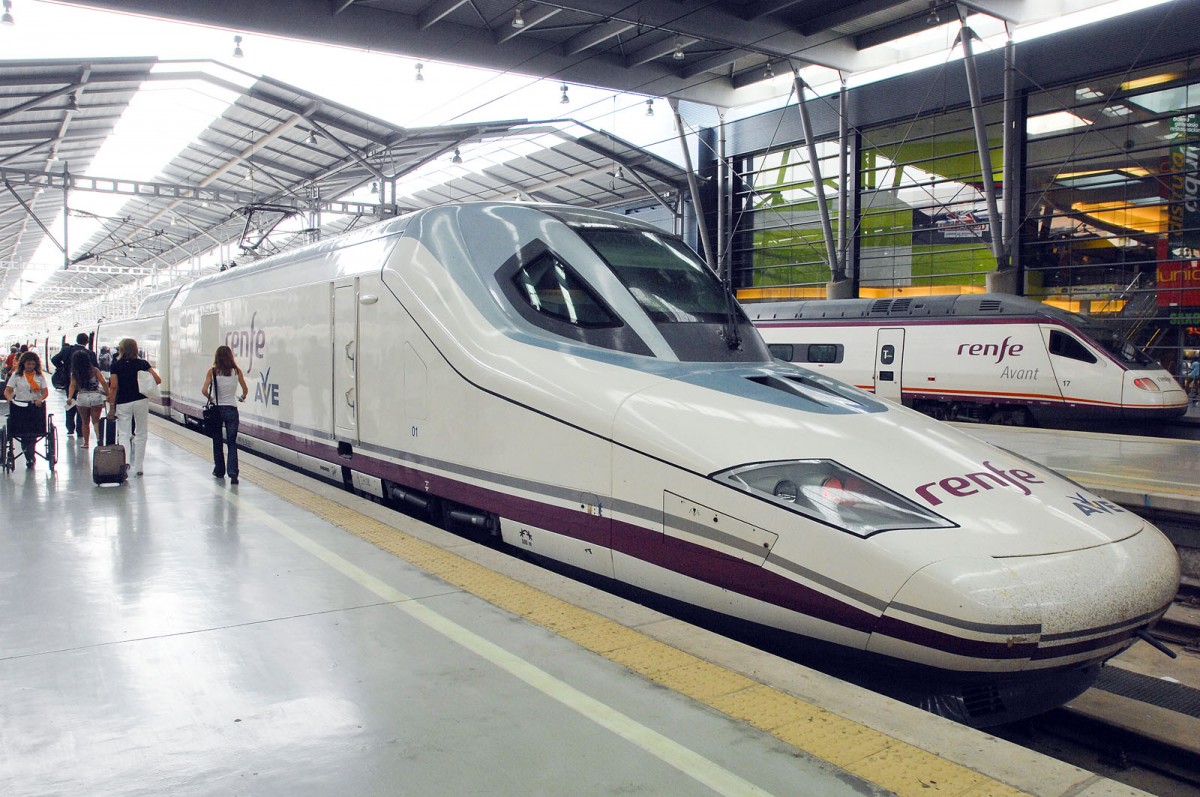 Renfe high speed train (Alta Velocidad Española, AVE) in Málaga, Spain.

Date: 25. July 2014.