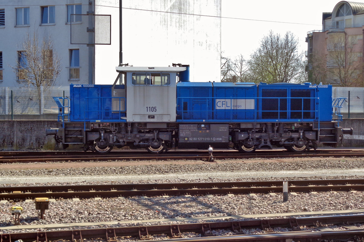 Side view on 1105 at Luxembourg Gare on 29 April 2018.