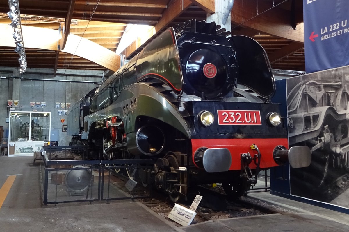 SNCF test loco 232U-1 stands on 30 May 2019 in the Cité du Train in Mulhouse. THis was a one-off Hudson, because soon after the test were completed succesful, the massive dieselisations and electrifications from the beginning of the 1950s took over quickly and cut short what could have been a majestic steam loco design.