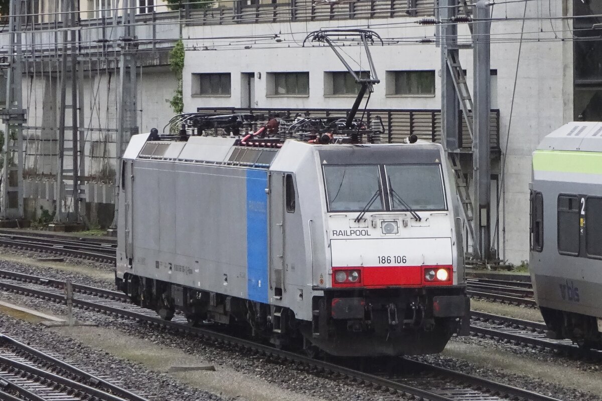 Solo ride for RailPool 186 106 at Spiez on 28 May 2019. 