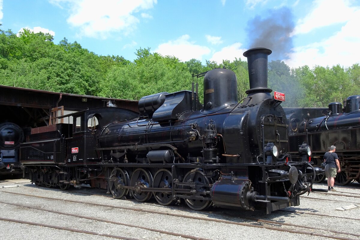 Steam loco 414 096 HELICON was restored in time for the 25th anniversary of the Railway Museum at Luzna u Rakovnika and stands in the depot on 11 June 2022.