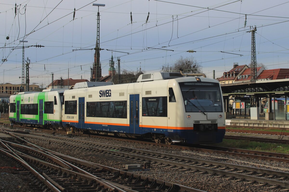 SWEG 520 takes ashort break at Offenburg on 15 February 2024.