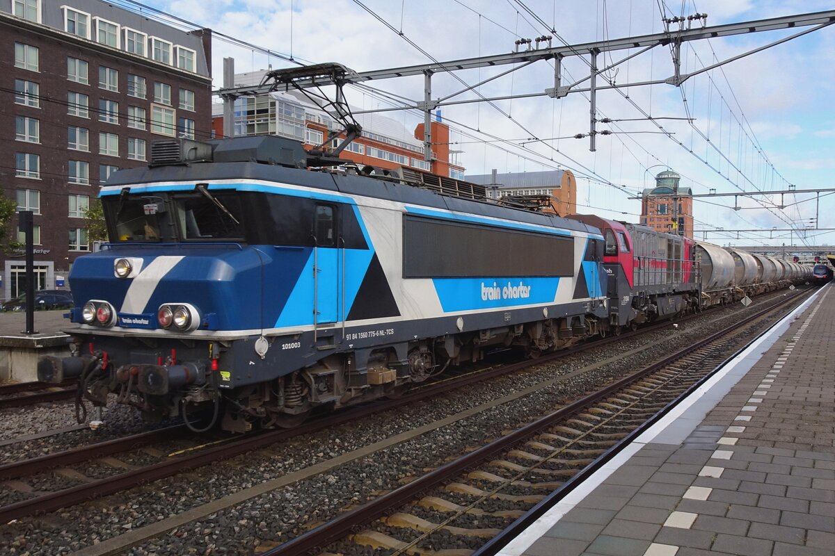 TCS 101003 hauls a diverted Dolime train through 's-Hertogenbosch on 15 October 2021.