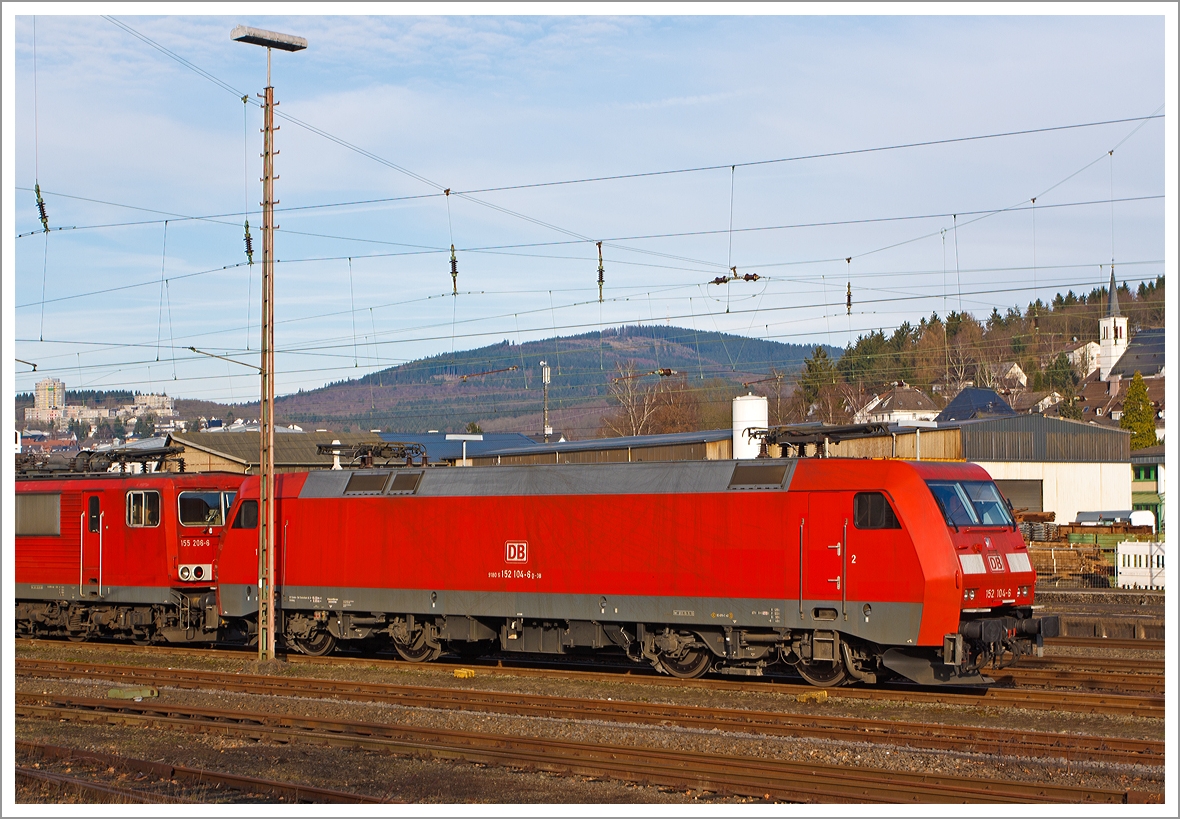 The 152 104-6 (a Siemens ES 64 F) of the DB Schenker Rail Deutschland AG parked on 01.19.2014 in Kreuztal.