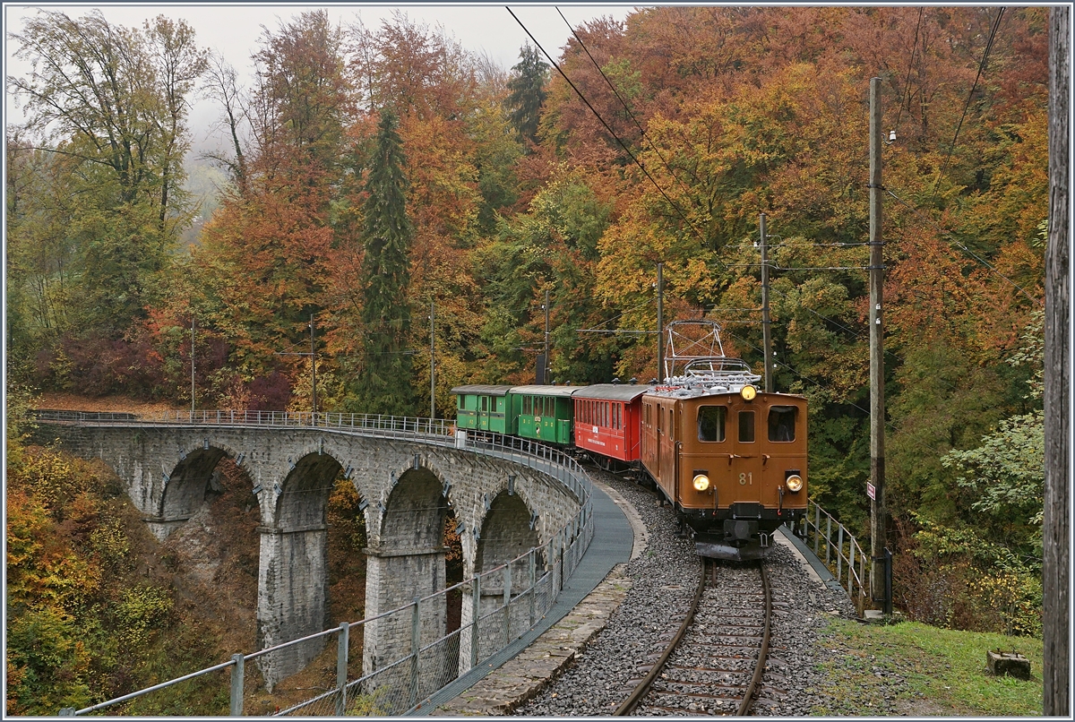 The Bernina Bahn BB Ge 4/4 81 with a Blonay-Chamby Service on the way to Chaulin by the Baie de Clarens Viadukt-
27.10.2018