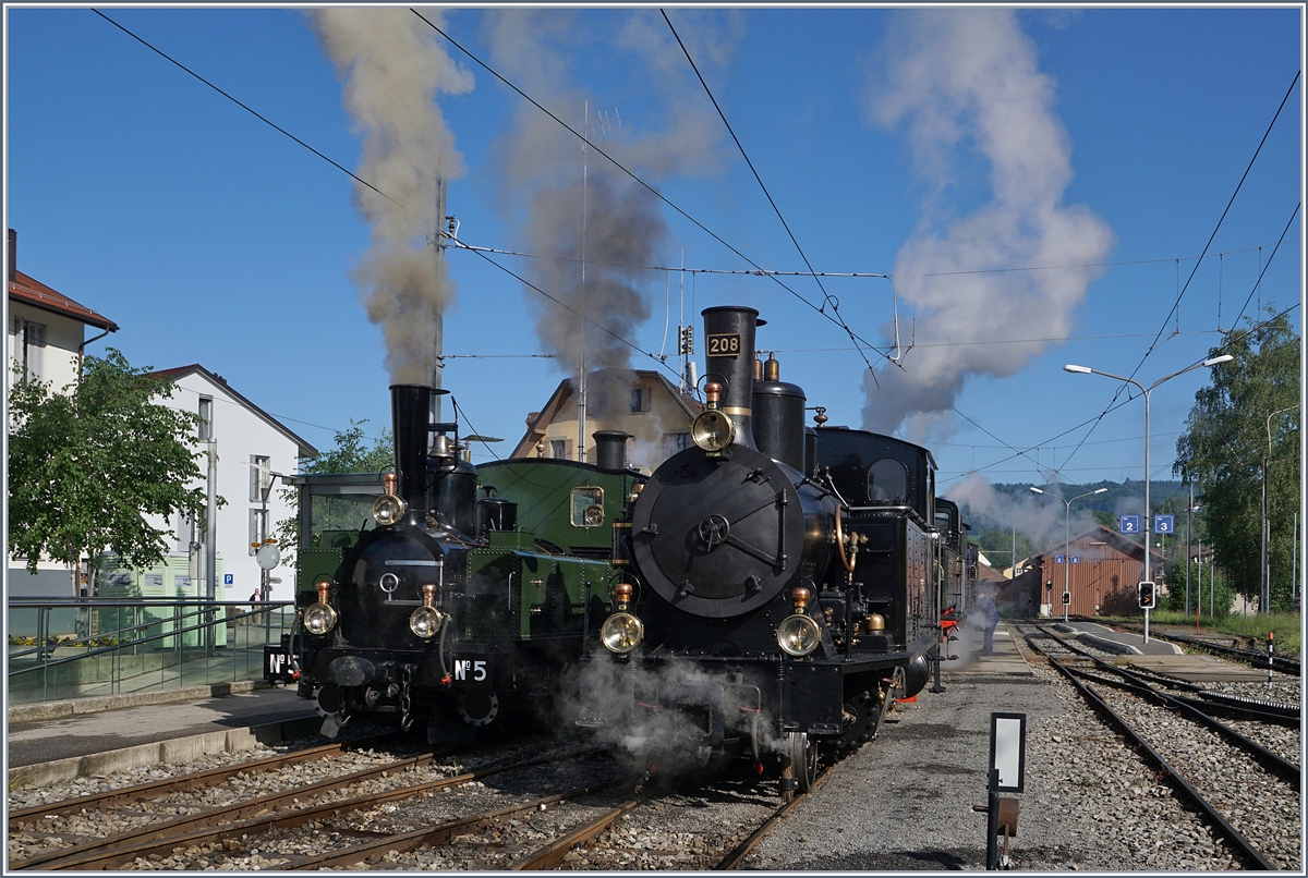 The Blonay Chamby Mega Steam Festival 2018: The LEB G 3/3 N° 5 (1890) and the SBB G 3/4 208 (1913) in Blonay.
11.05.2018