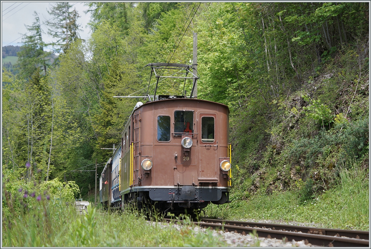 The BOB HGe 3/3 29 by the Blonay Chamby Railway between Chaulin and Chamby. 

22.05.2021