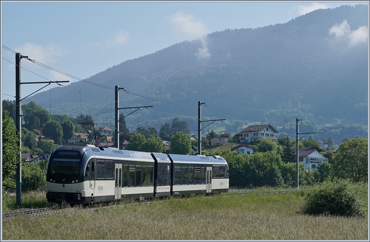 The CEV MVR GTW ABeh 2/6 7503  Blonay-Chamby  on the way to Les Pleiades near Chateau d'Hauteville.
20.05.2018