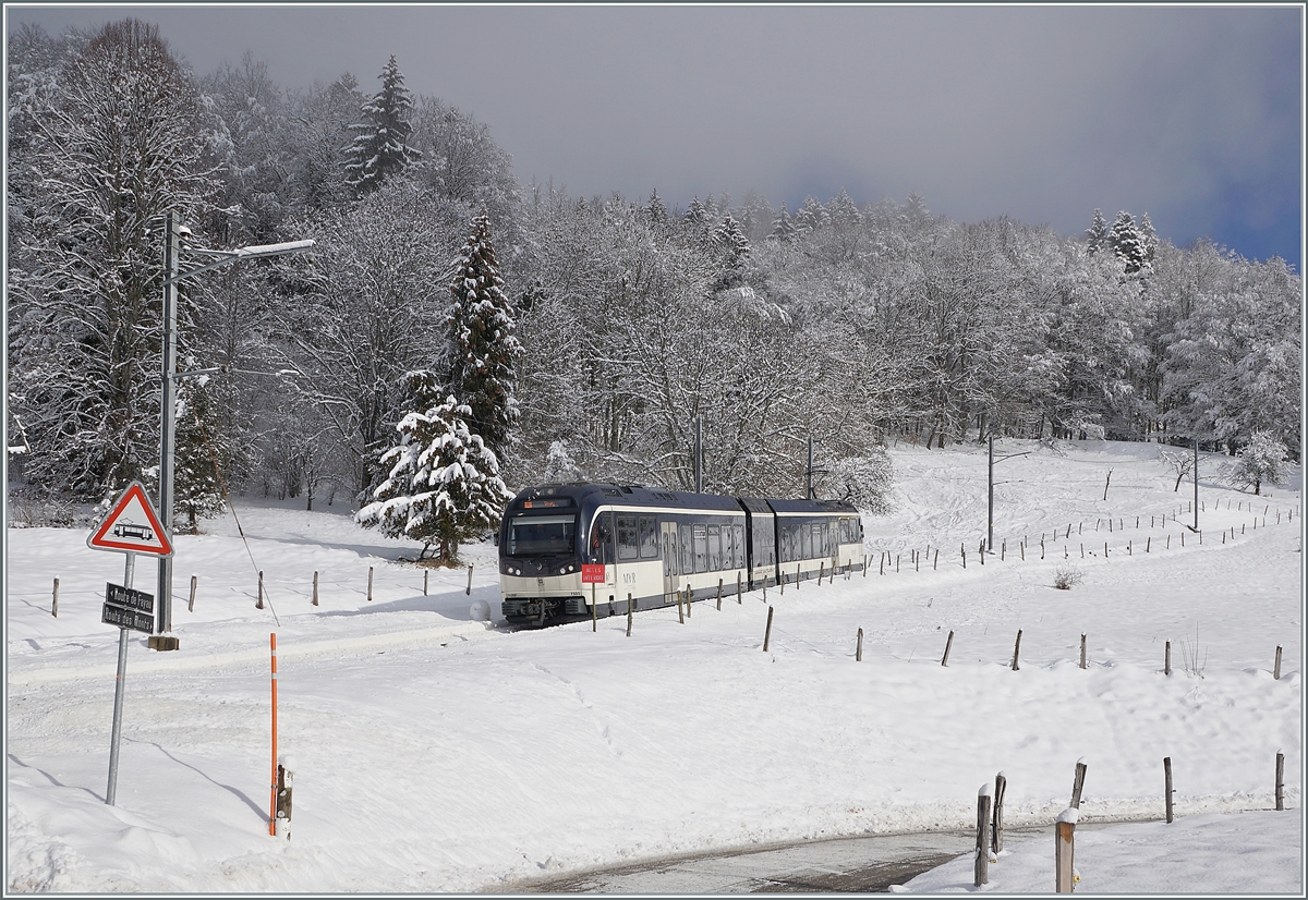 The CEV MVR SURF ABeh 2/6 7505 near Fayaux on the way from the Les Pléiades to Vevey. 

18.01.2021