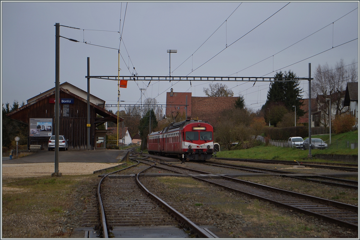 The CJ Bonfol Station with a local train to Porrentruy. 
17.11.2014