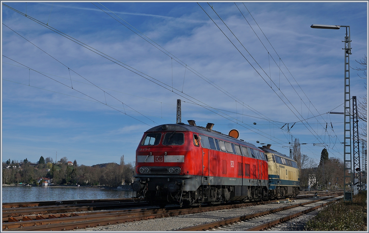 The DB V 218 419-0 and Westfranken Bahn V 218 460-4 in Lindau.

17.03.2019