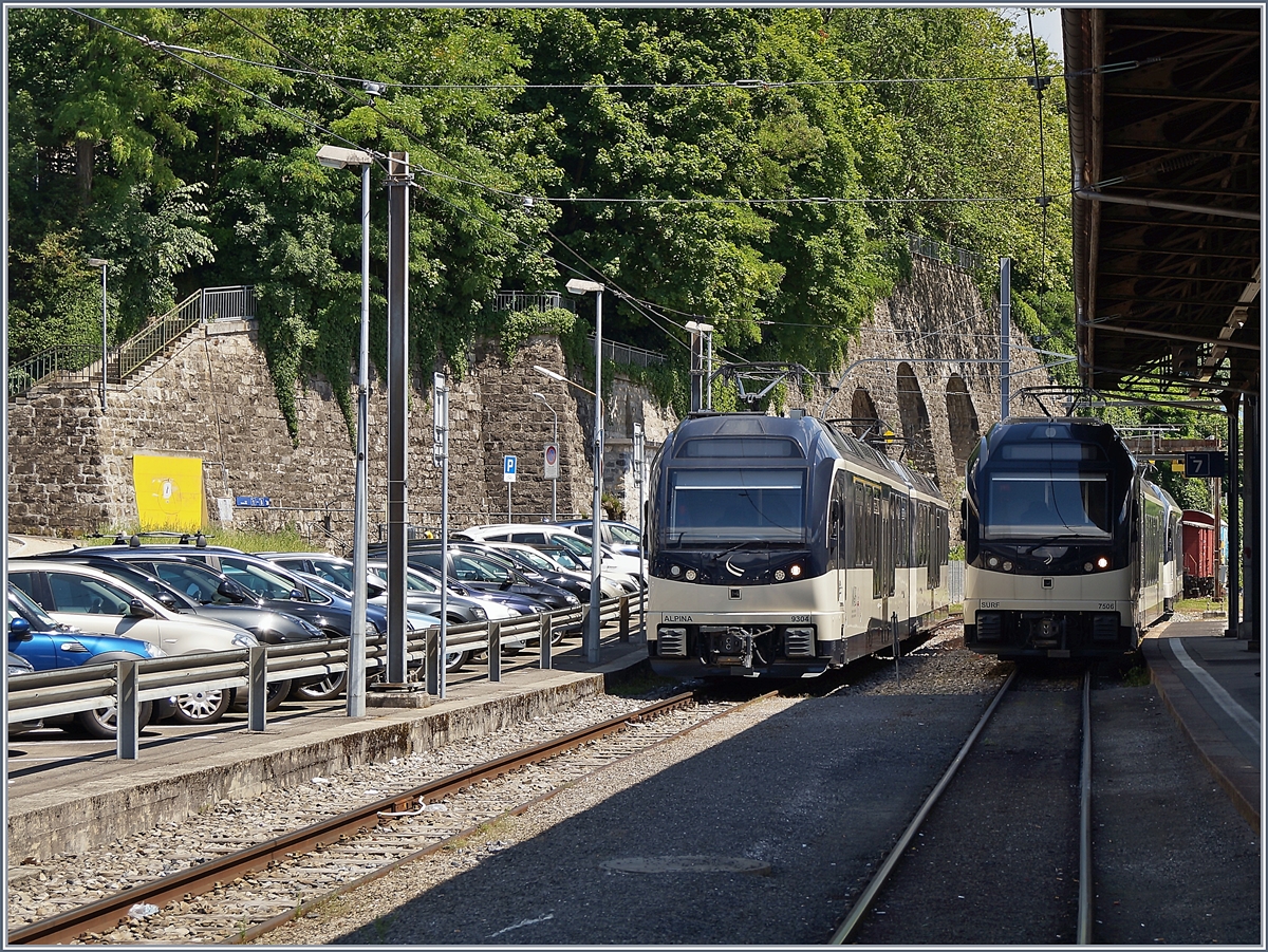 The MOB Alpina Be 4/4 9204, ABe 4/4 9304 and the CEV MVR ABeh 2/6 7506 in Vevey.

20.06.2019