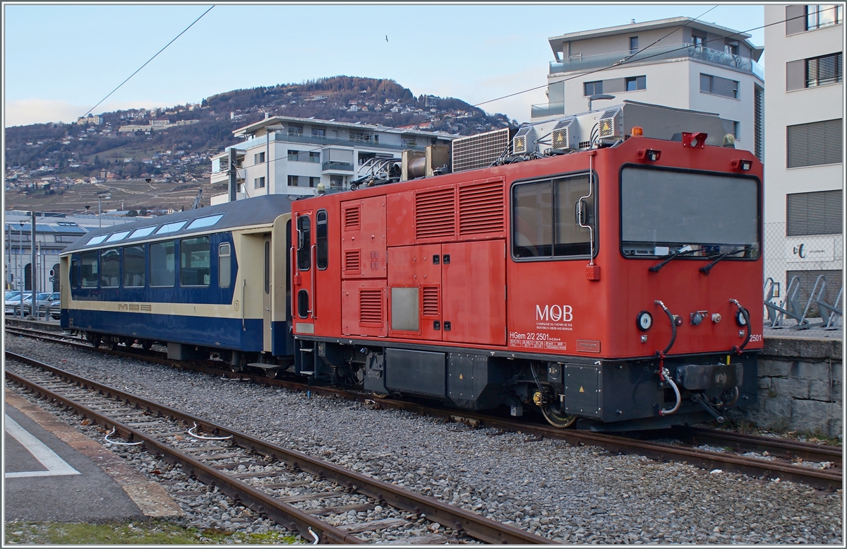 The MOB (ex CEV MVR HGem 2/2 2501 and the MOB As 110 in original Panoramic Express coulors in Vevey.

04.02.2023