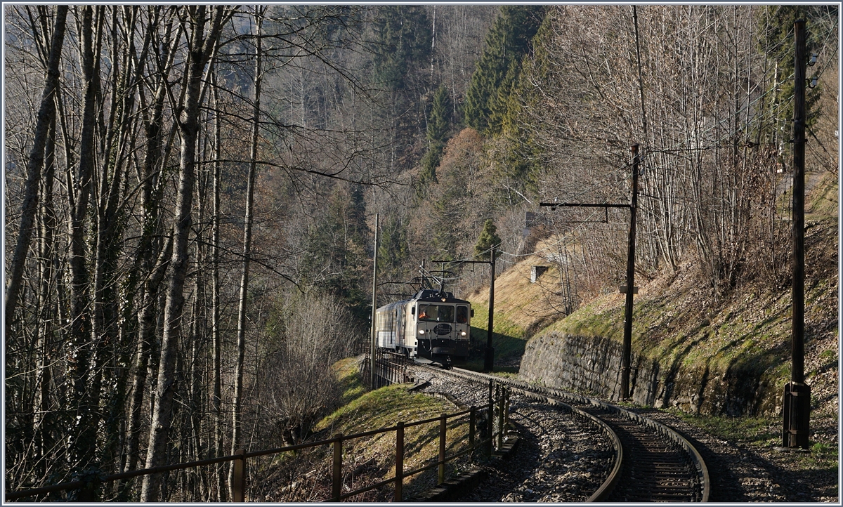 The MOB GDe 4/4 wiht a Belle Epoque service from Montreux to Zweisimmen near Les Avants.
28.12.2016
