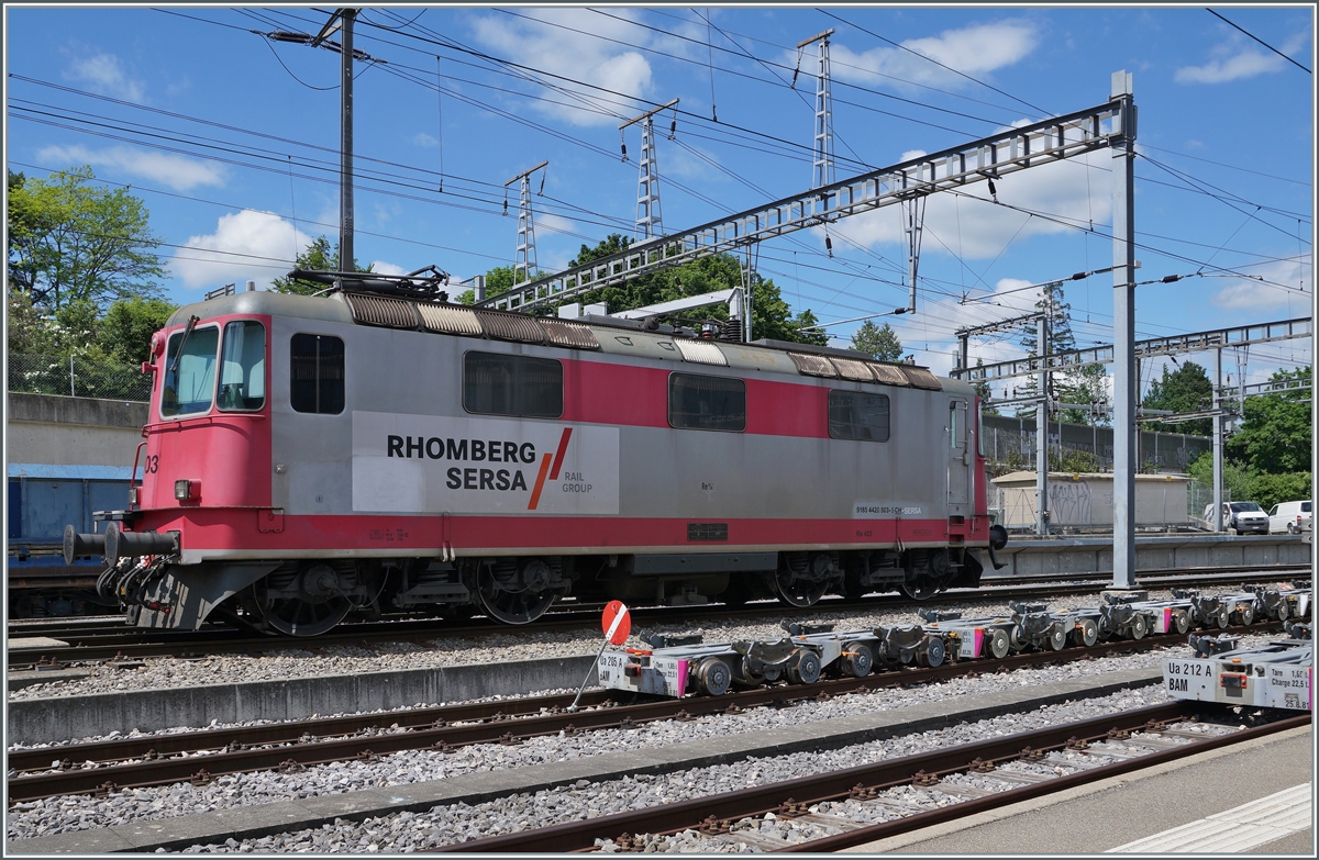The Rhomberg Sersa Rail Group Re 4/4 II 503 (91 85 4420 503 CH-Sersa) by a weekendbreak in Morges. 

06.06.2021