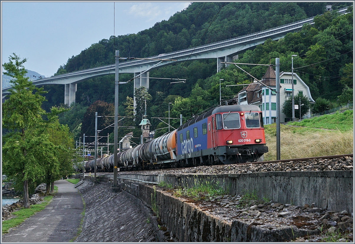 The SBB 620 019-0 with a Cargo train near Villeneuve.
02.08.2017