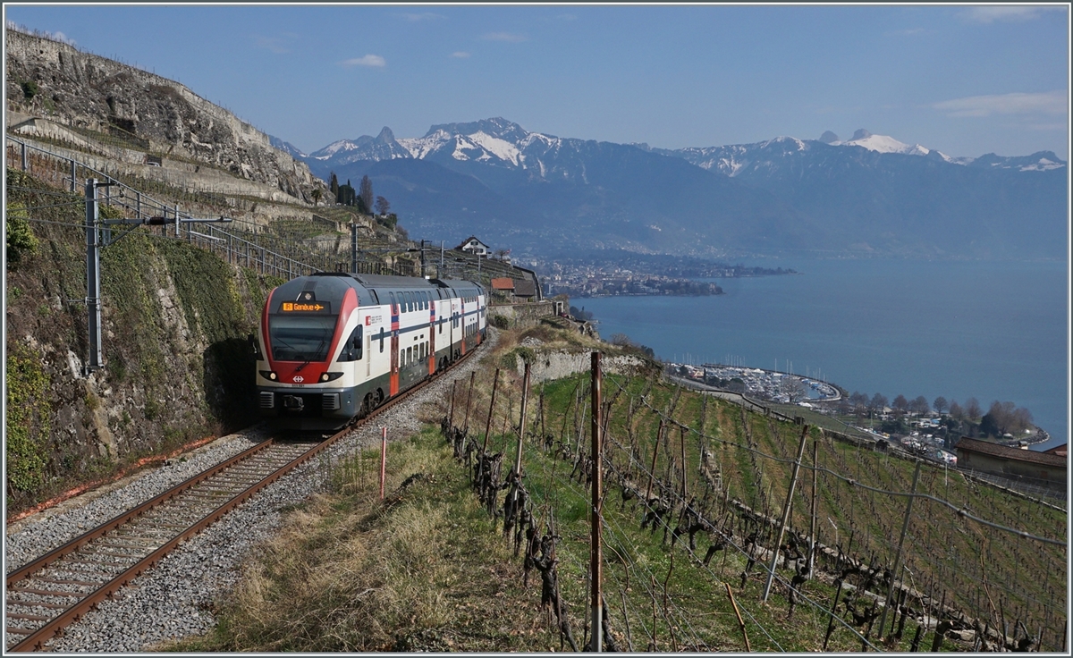 The SBB RABe 511 021, running as a diversion train, on the way to Geneva Airport on the  Trains de Vignes  route above St-Saphorin.

March 20, 2022