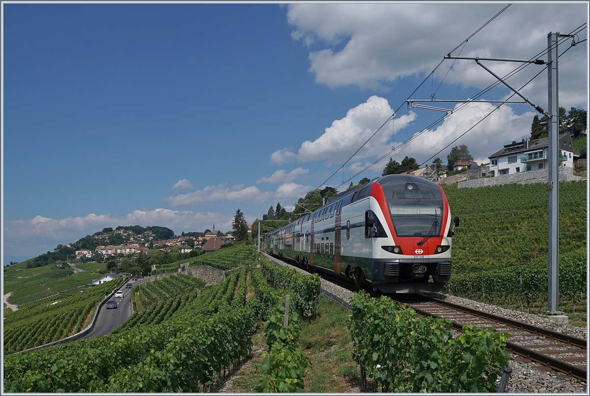 The SBB RABe 511 103 on the way to Geneva (via Vevey) by Chexbres.
10.07.2018