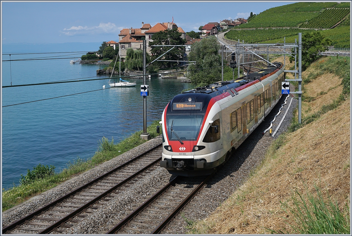 The SBB RABe 523 060 by Rivaz on the way to Villeneuve. 

02.07.2019
