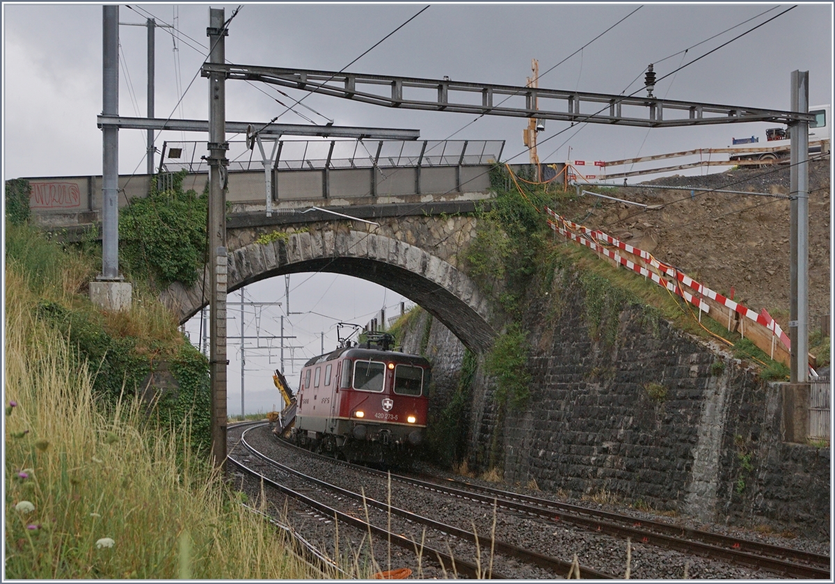 The SBB Re 4/4 II 11273 (Re 420 273-5) with a Cargo train in Cully.

03.08.2020
