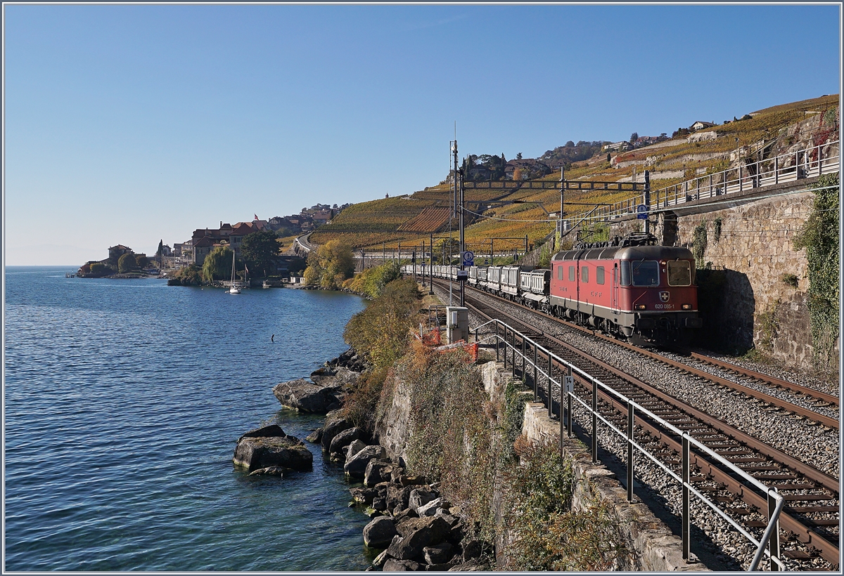 The SBB Re 620 085-1 wiht a Cargo train on the way to St-Maurice between Rivaz and St Saphorin.

25.10.2018