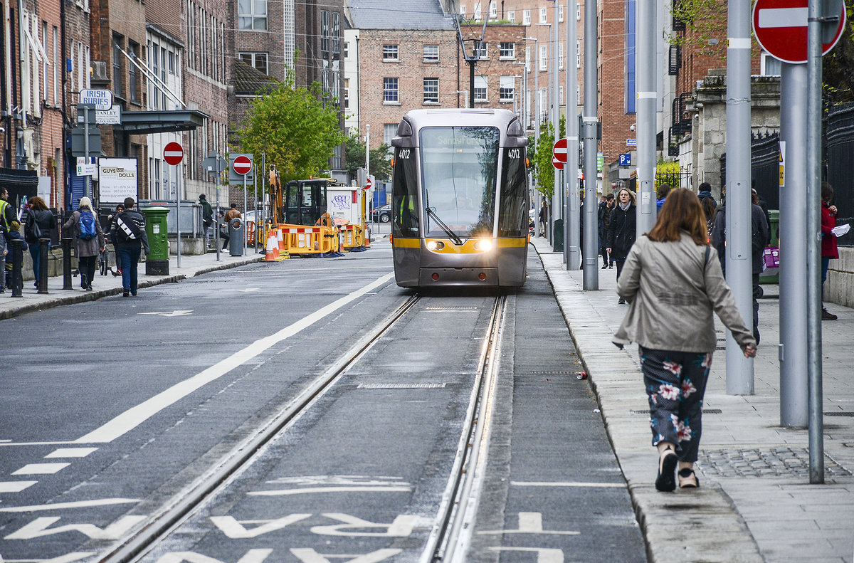 Tram LUAS 4012 in Marlborough Street in Dublin. Date: 9 May 2018.

