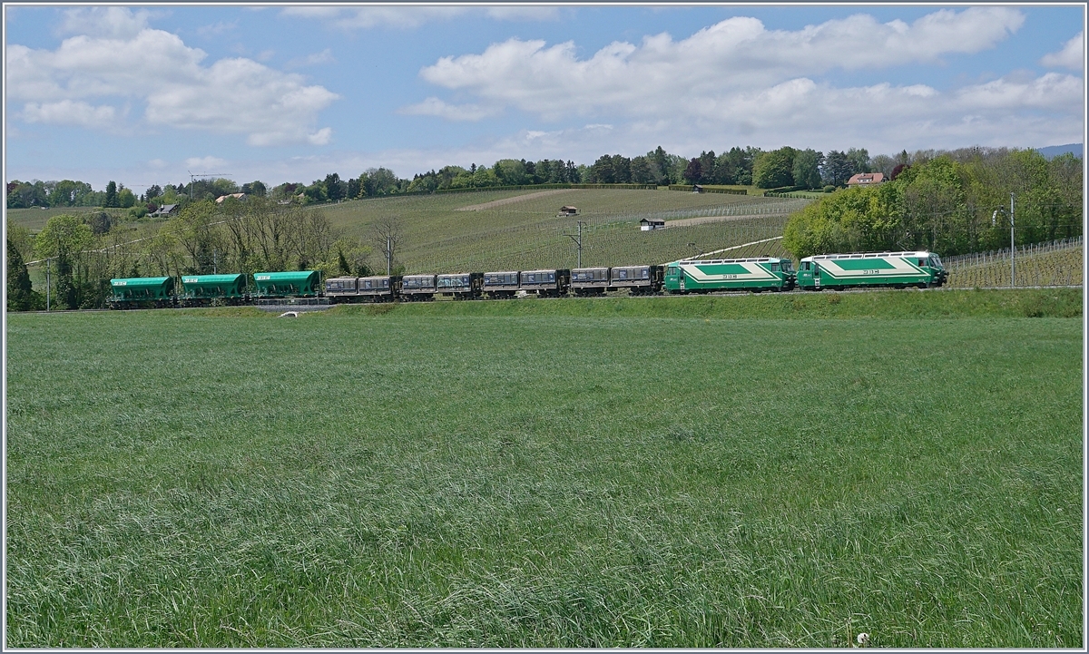 Two BAM Ge 4/4 with a Cargo Train by Vufflens le Château.
09.05.2017