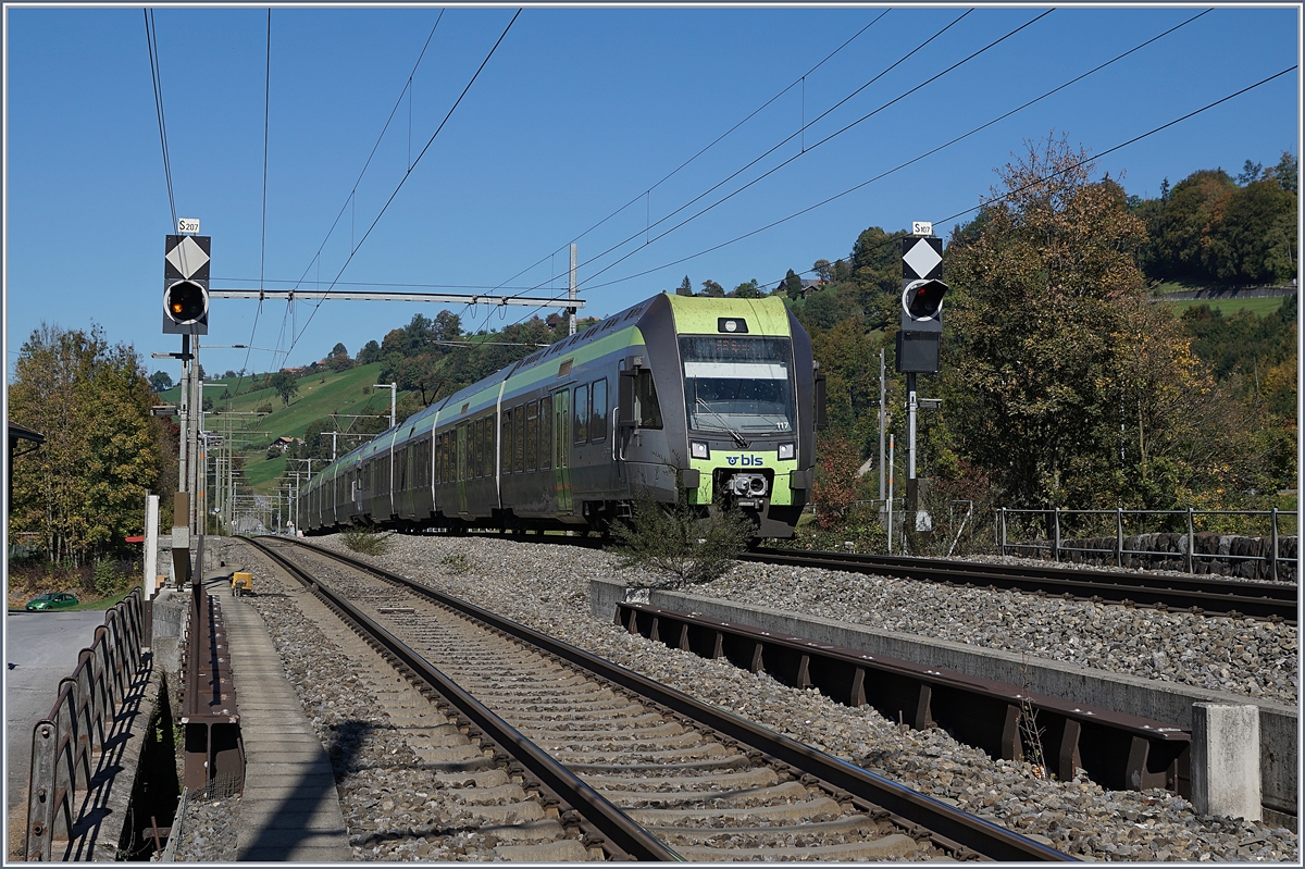 Two BLS RABe 535 Lötschberger by Mülenen on the way to Brig.
10.10.2018