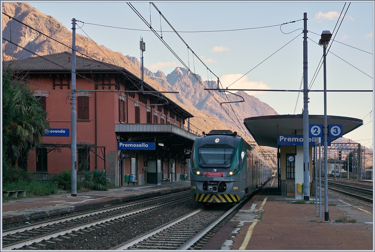 Two Trenord ETR 425 on the way to Domodossola arriving at the Premosello Chiavenda Station. 04.12.2018