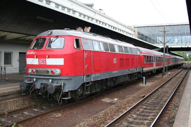 Diesel locomotive 218 480-2 at Heidelberg main station on 13. July 2009.
