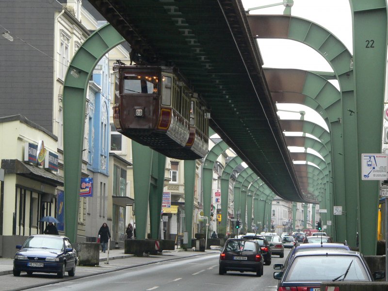The  Kaiserwagen  is the oldest train of the Wuppertaler Schwebebahn. In 1900, Emperor Wilhelm II used it for a test drive. Today the train is used for special occasions. 2008-02
