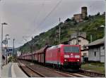 185 185 074-2 is heading a goods train in Kaub on June 25th, 2011.